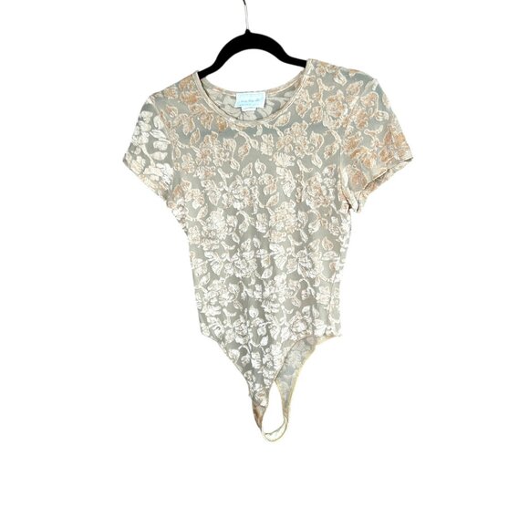 Hanky Panky Peach Floral Burnout Bodysuit Vintage Size Large - Picture 3 of 9